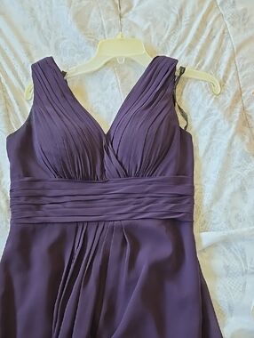 Bill Levkoff Deep Purple V-Neck Pleated Chiffon Prom Dress